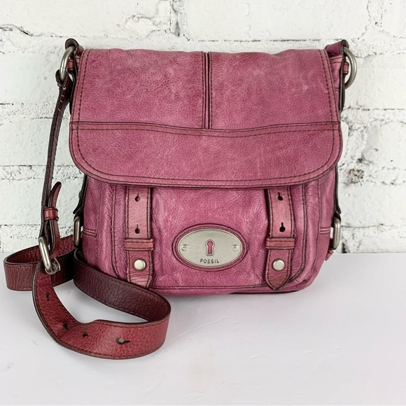 Fossil Maddox Purple Leather Flap Buckle Crossbody Purse - Picture 1 of 16